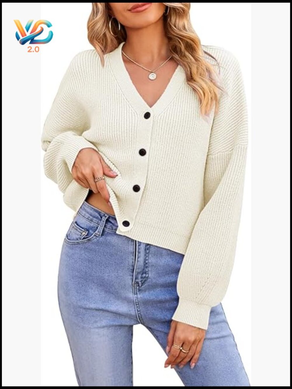 V Neck Batwing Long Sleeve Ribbed Knit Cropped Cardigan Sweater